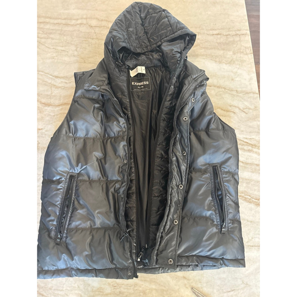 Men's Express Black Hooded Puffer Vest XL